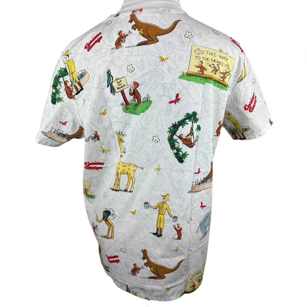 ✨2/$20 Curious George Adventures Cartoon Nurse CNA V-Neck Scrub Top Large - Picture 9 of 13